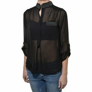 Penelope Project Studded Black Sheer Top Size L